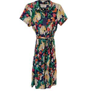 NWT Heyton Midi Dress Womens M Linen Blend Artsy Teacher Button Front Shirt